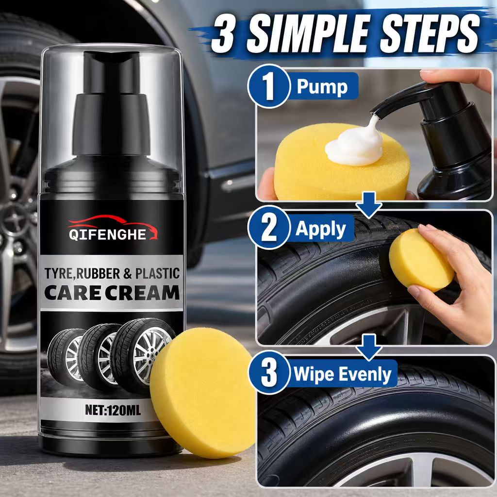 Trim Restorer Plastic - タイヤ用ゴム・プラスチックケアクリーム 120ml。車のタイヤの光沢を保ち、内装部品を修復・磨き上げるスポンジ付き。
