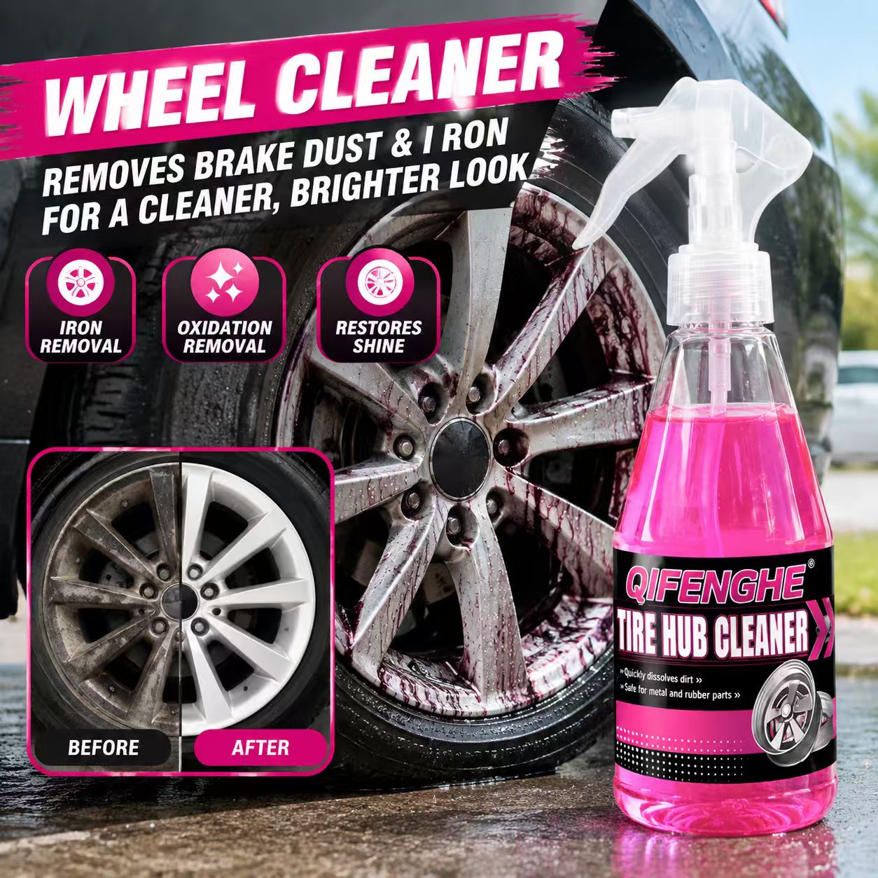 Wheel Cleaner Alloy - 強力なホイールクリーナー。ブレーキダストや鉄粉を除去し、光沢を取り戻します。合金製のリムにも安全に使用できます。